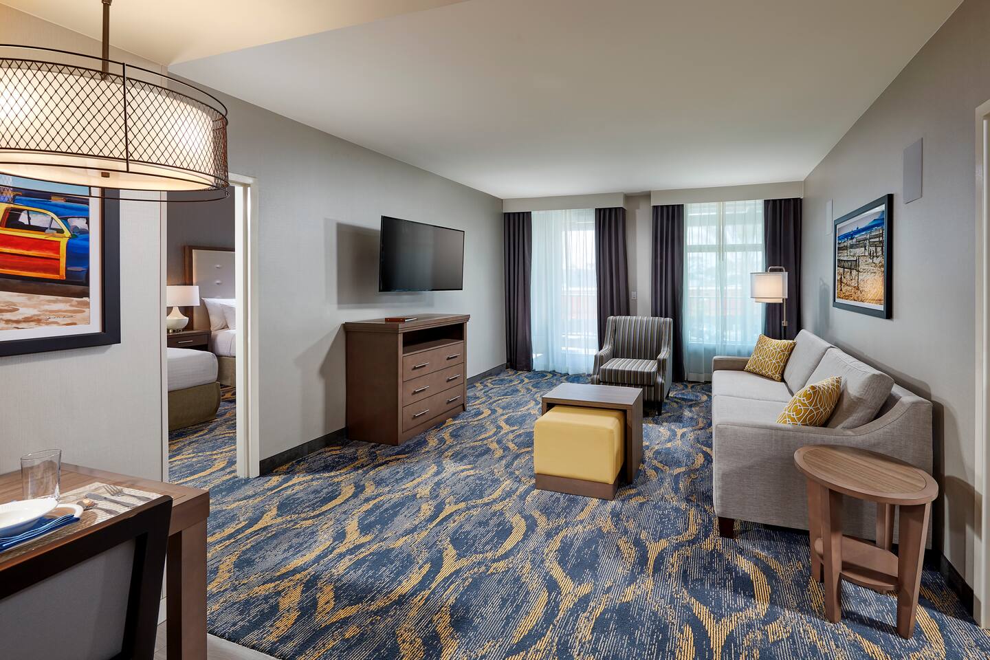 Two-bedroom suite living area at Homewood Suites by Hilton Los Angeles Redondo Beach